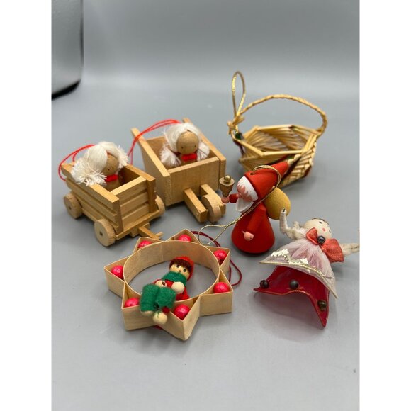 6 Vtg Nordic Christmas Tree Ornaments Swedish Wood Straw Cloth Decorations Santa - Picture 15 of 16